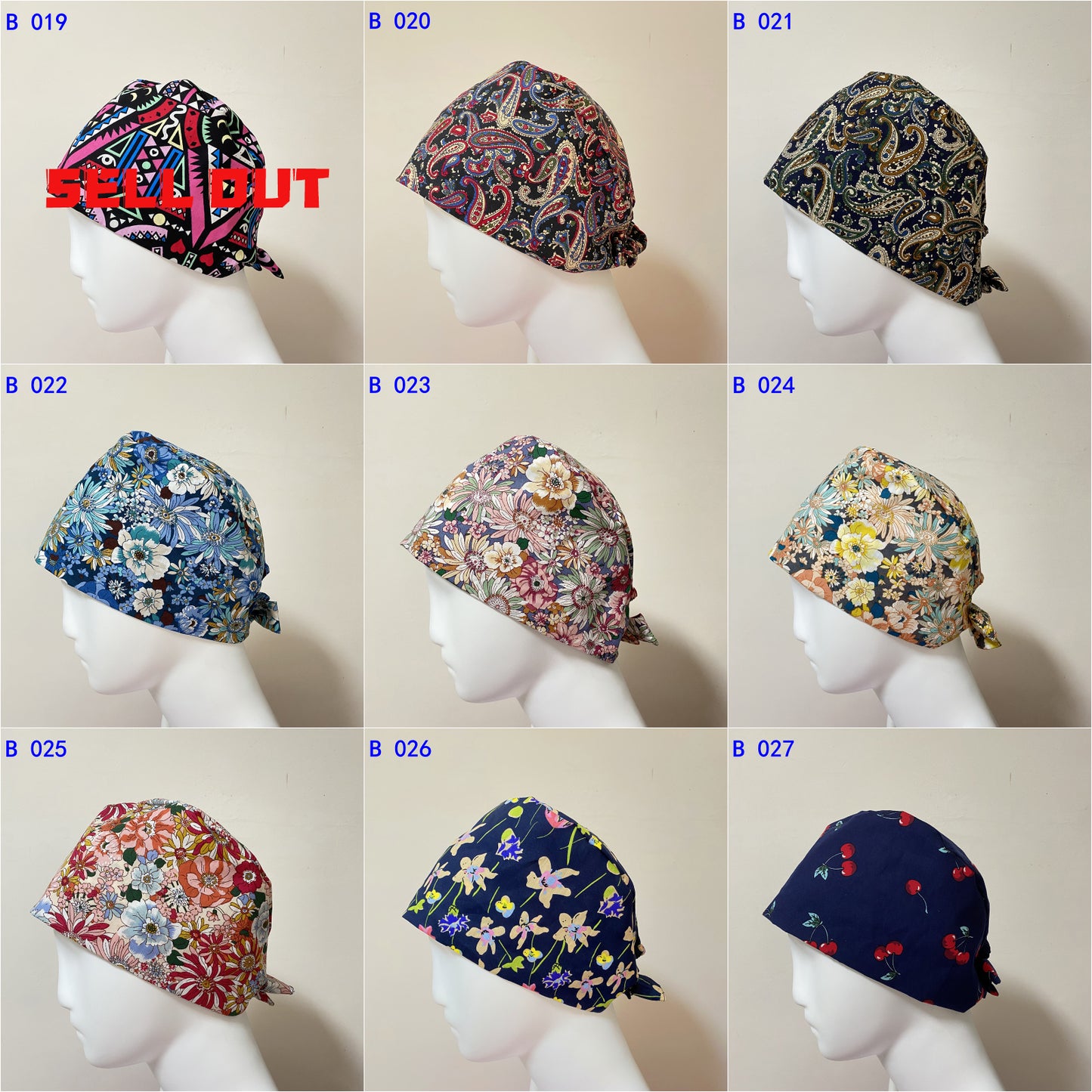 YUHON Scrub Caps In Stock (tie back)