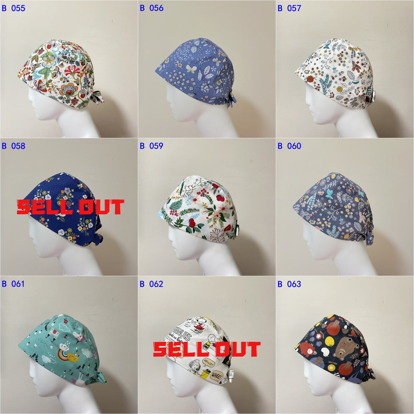 YUHON Scrub Caps In Stock (tie back)