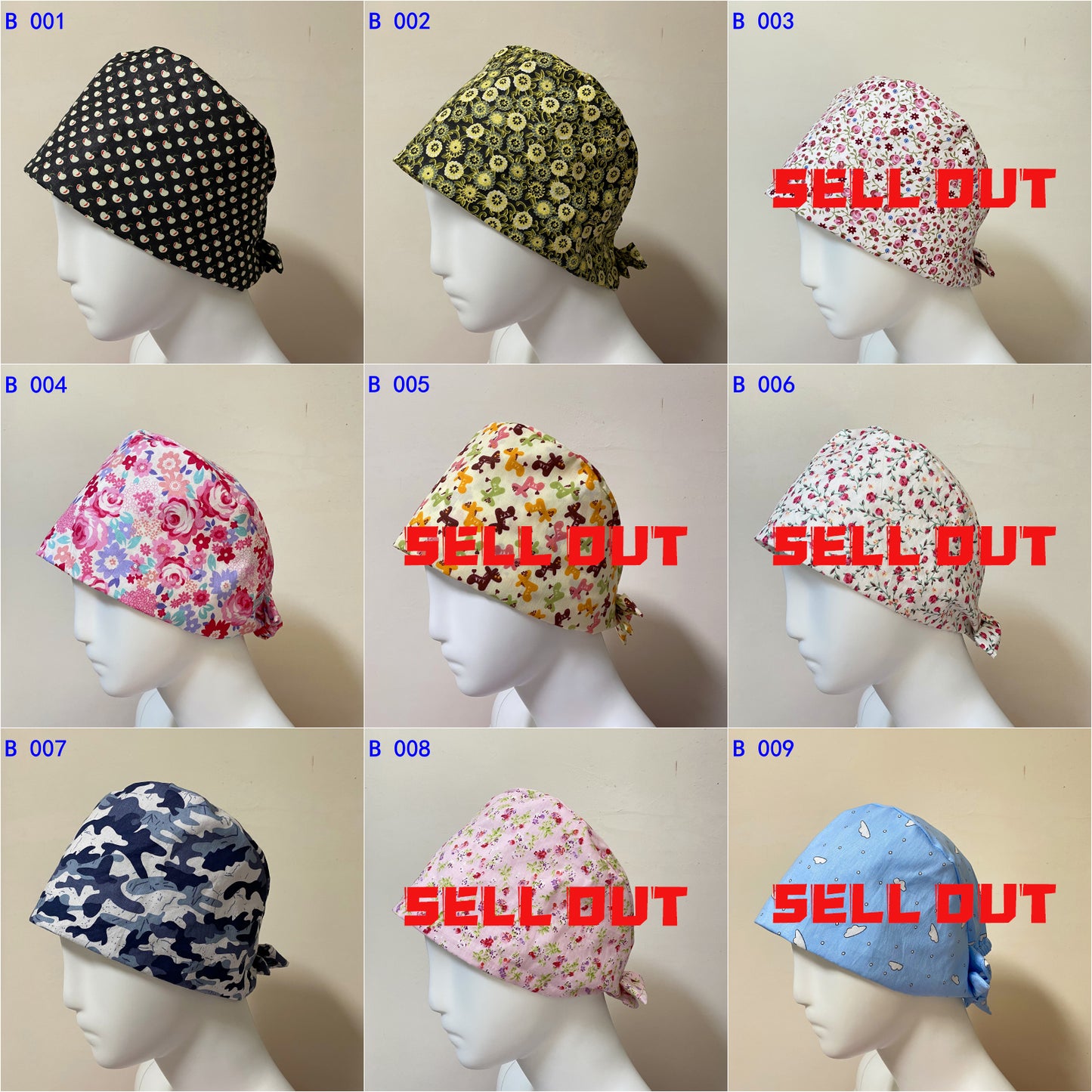 YUHON Scrub Caps In Stock (tie back)